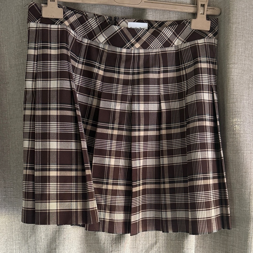 Sunday Best Plaid Mini Skirt in Brown and Cream M